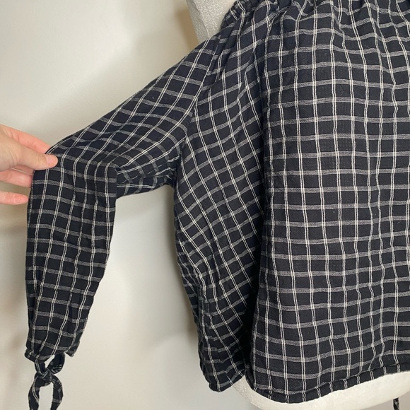 Madewell Off-Shoulder Plaid Blouse Black White - Picture 7 of 11